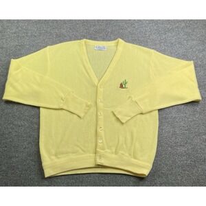 Pickering Cardigan Sweater Mens XL Yellow Vintage Cactus Embroidered USA Made